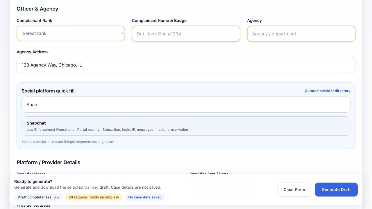 BeSure social media provider quick fill with Snapchat routing details
